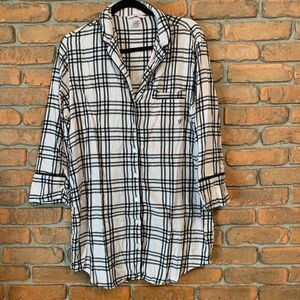 VS Victoria's Secret‎ Plaid Flannel Sleep Dress Button Front Long Sleeve Pink M